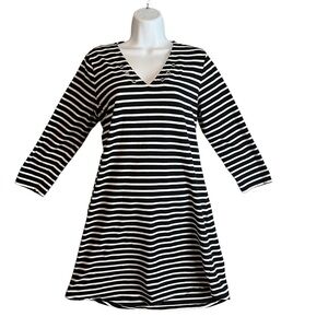 MICHAEL Michael Kors Black & White Stripe V Neck Dress Size Medium